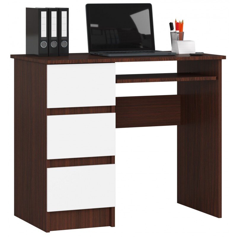 Rašomasis stalas NORE A6, kairinis, tamsiai rudas/baltas kaina ir informacija | Kompiuteriniai, rašomieji stalai | pigu.lt