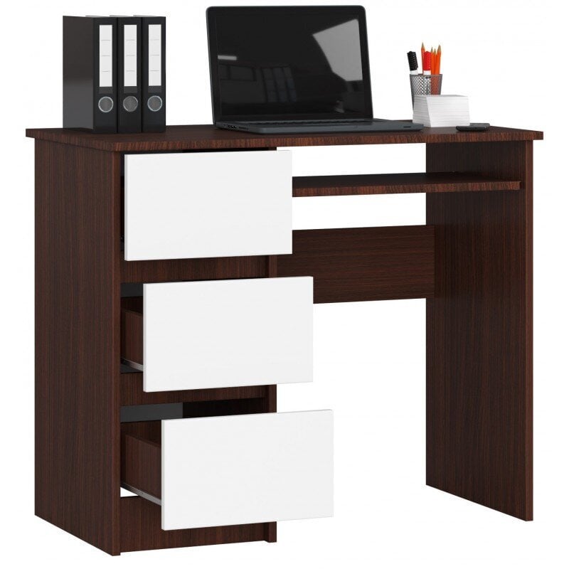 Rašomasis stalas NORE A6, kairinis, tamsiai rudas/baltas kaina ir informacija | Kompiuteriniai, rašomieji stalai | pigu.lt