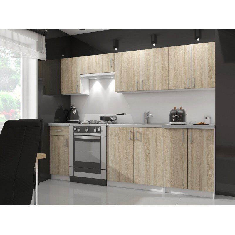 Virtuvės spintelių komplektas NORE Lima 2.4 m, ąžuolo spalvos/baltas kaina  | pigu.lt