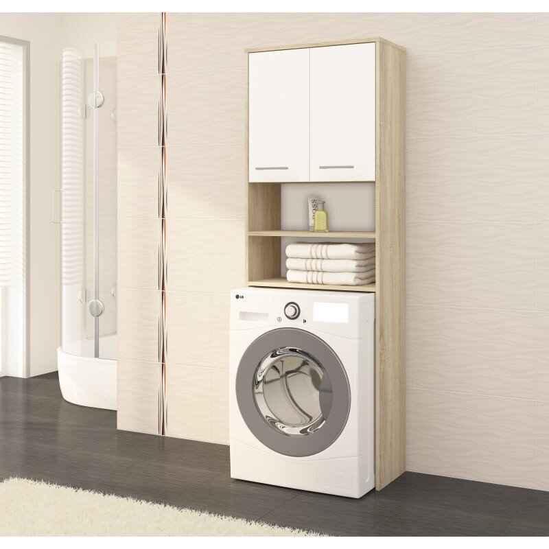 Spintelė virš skalbimo mašinos FIN, ąžuolo spalvos/balta цена и информация | Vonios spintelės | pigu.lt