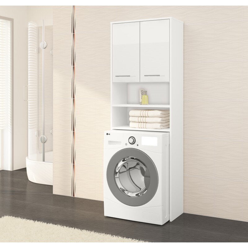 Spintelė virš skalbimo mašinos NORE Fin, balta blizgi kaina ir informacija | Vonios spintelės | pigu.lt