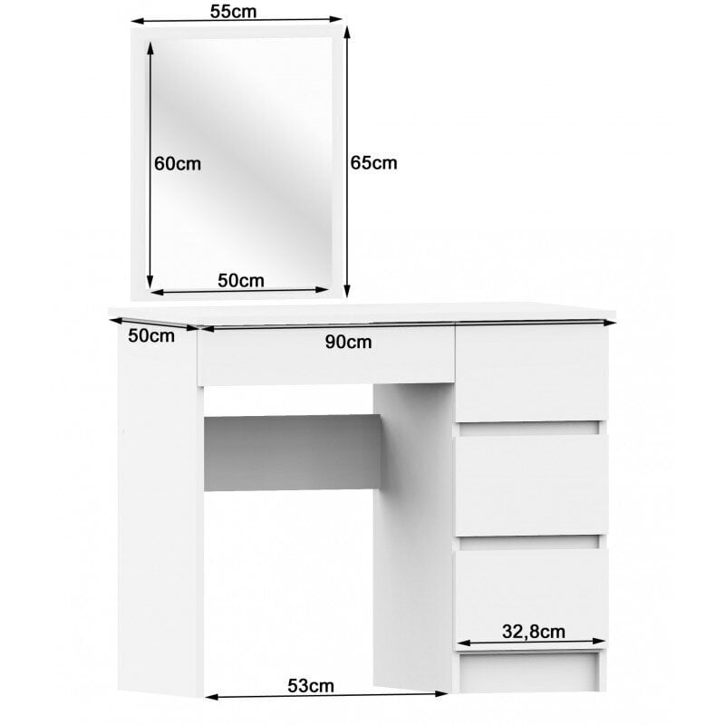 Kosmetinis staliukas T-6/SL su veidrodžiu 500x600 mm, baltos spalvos kaina ir informacija | Kosmetiniai staliukai | pigu.lt