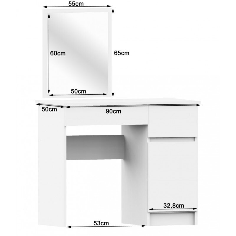 Kosmetinis staliukas NORE P-2/SL su veidrodžiu 500x600 mm, baltas kaina ir informacija | Kosmetiniai staliukai | pigu.lt