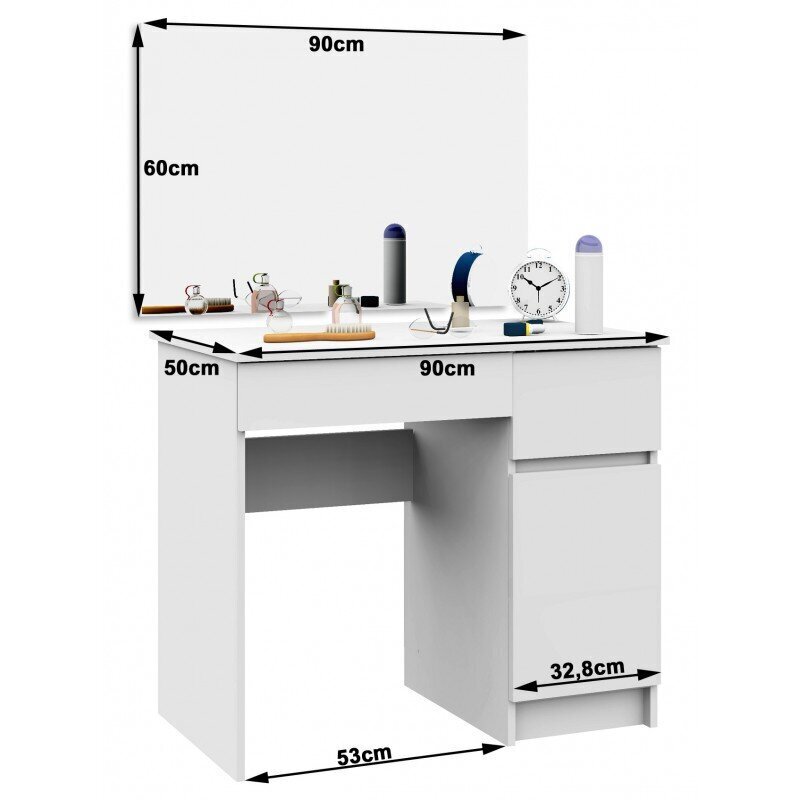 Kosmetinis staliukas NORE P-2/SL su veidrodžiu 900x600 mm, baltos spalvos цена и информация | Kosmetiniai staliukai | pigu.lt