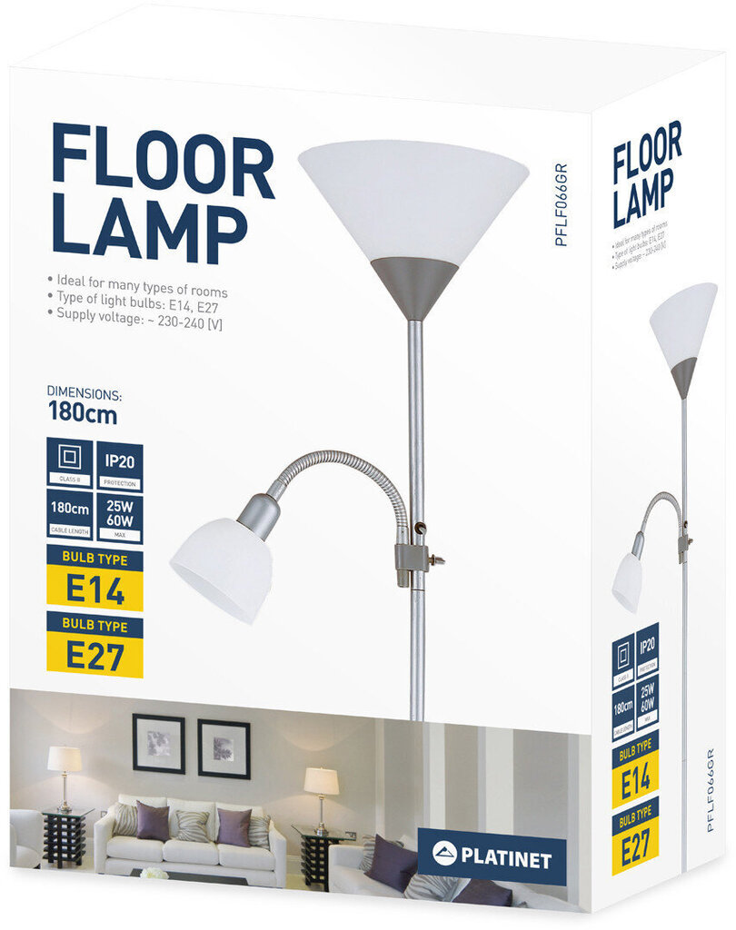 Toršeras Platinet floor lamp PFLF066GR, pilkas kaina ir informacija | Toršerai | pigu.lt