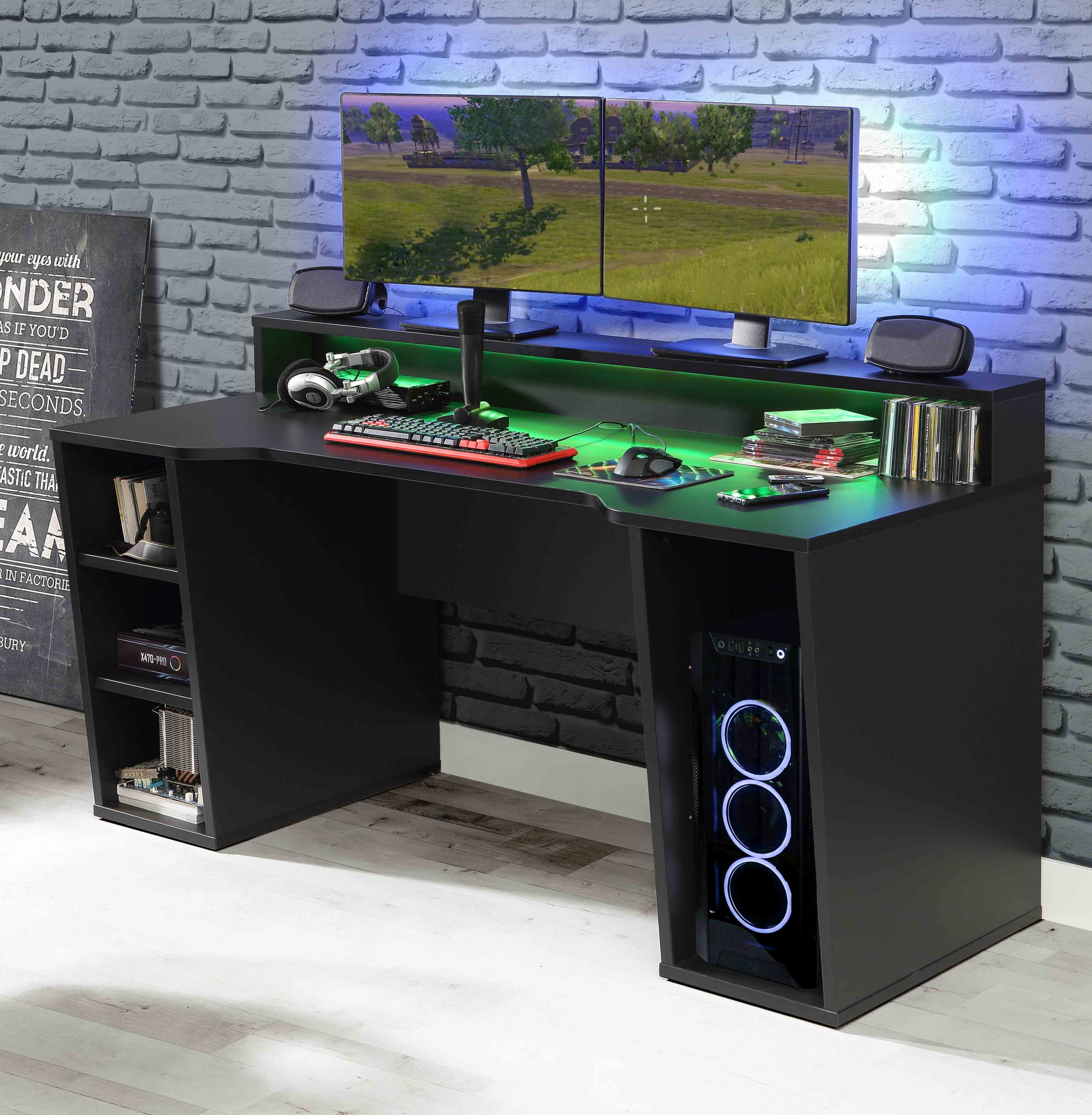 Kompiuterinių žaidimų stalas Forte Tezaur B211B3, juodas kaina | pigu.lt
