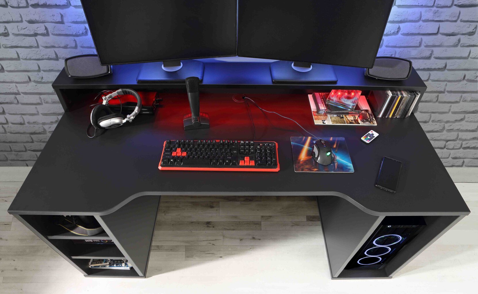 Kompiuterinių žaidimų stalas Forte Tezaur B211B3, juodas kaina ir informacija | Kompiuteriniai, rašomieji stalai | pigu.lt