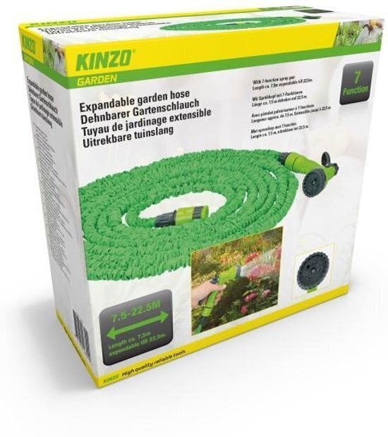 Kinzo Garden išsitempianti laistymo žarna su purkštuvu, 7,5 >22,5 m kaina ir informacija | Laistymo įranga, purkštuvai | pigu.lt