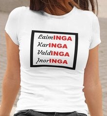 Moteriški marškinėliai „Laiminga, karinga, valdinga, įnoringa“, balti kaina ir informacija | Originalūs marškinėliai | pigu.lt