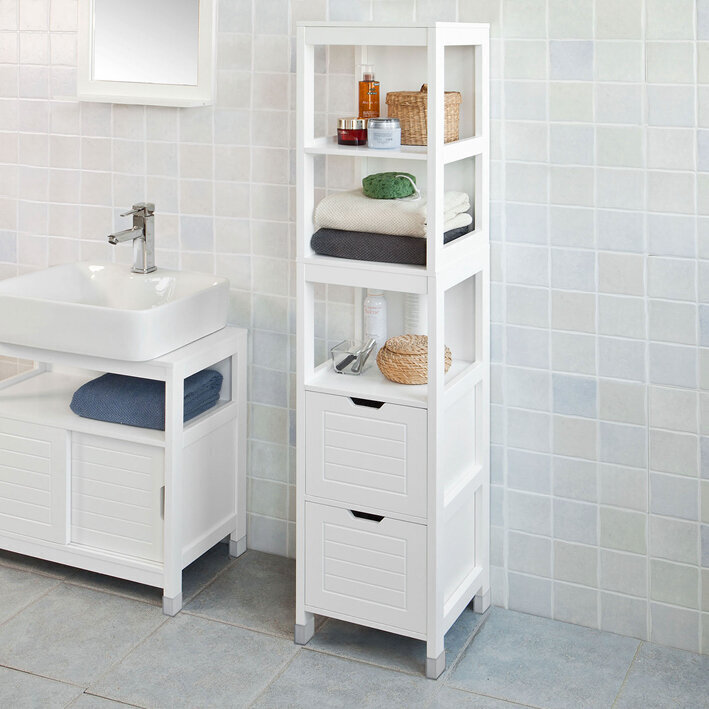 Aukšta vonios spintelė SoBuy FRG126-W, balta цена и информация | Vonios spintelės | pigu.lt