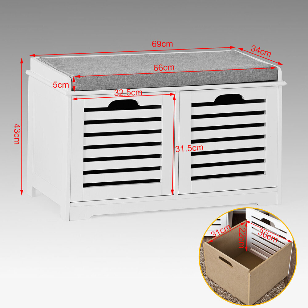 Batų spintelė SoBuy FSR23-K-W, balta/pilka kaina ir informacija | Batų spintelės, lentynos ir suolai | pigu.lt