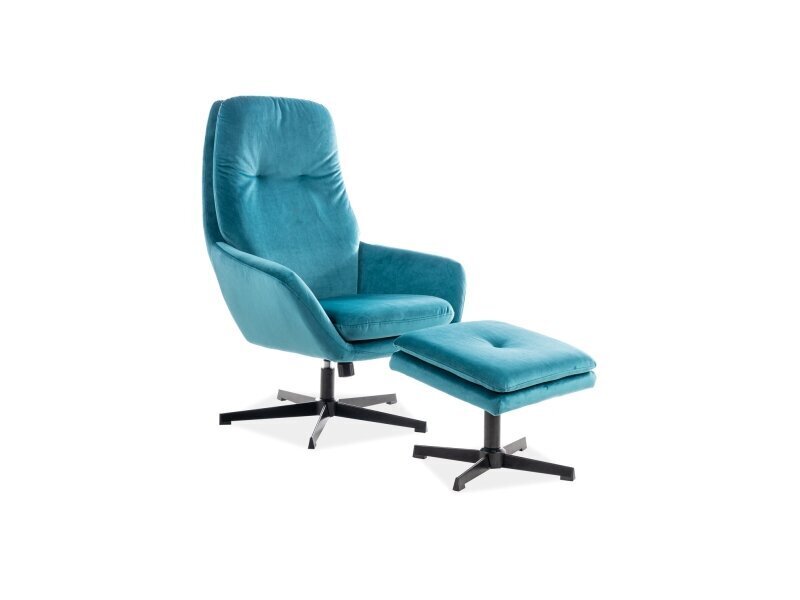 Fotelis su pufu Signal Meble Ford, mėlynas kaina ir informacija | Svetainės foteliai | pigu.lt