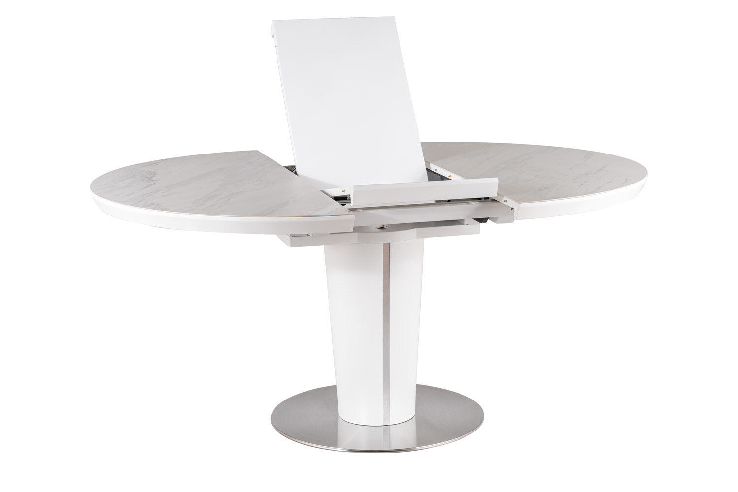 Išskleidžiamas valgomojo stalas Signal Meble Orbit 120 cm, baltas kaina ir informacija | Virtuvės ir valgomojo stalai, staliukai | pigu.lt