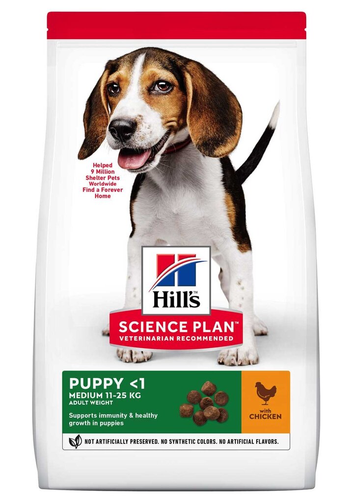 Hill's Science Plan Puppy Medium ėdalas šuniukams su vištiena, 18 kg цена и информация | Sausas maistas šunims | pigu.lt