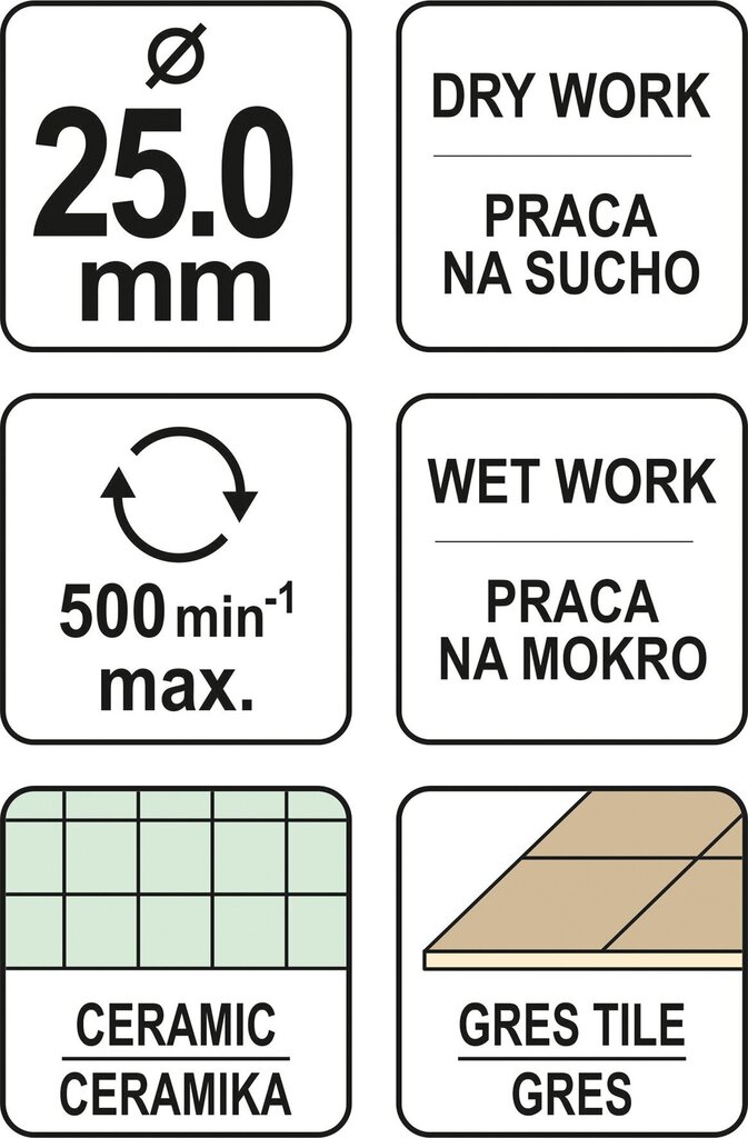 Deimantinė gręžimo karūnėlė Yato Ø 25 mm (YT-60429) kaina ir informacija | Mechaniniai įrankiai | pigu.lt