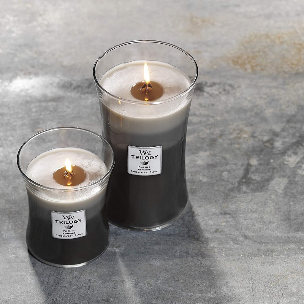 WoodWick kvapioji žvakė Trilogy Fireside, Redwood, Sandalwood Clove, 275 g kaina ir informacija | Žvakės, Žvakidės | pigu.lt