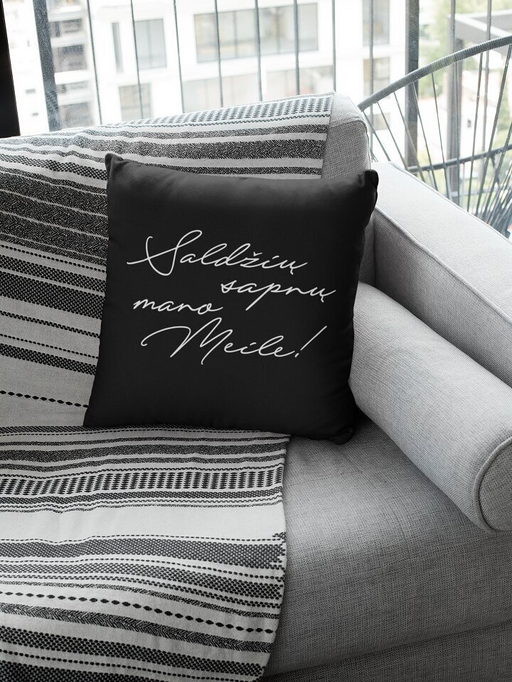 Dekoratyvinė pagalvė „Saldžių sapnų mano meile“, juoda цена и информация | Originalios pagalvės, užvalkalai | pigu.lt