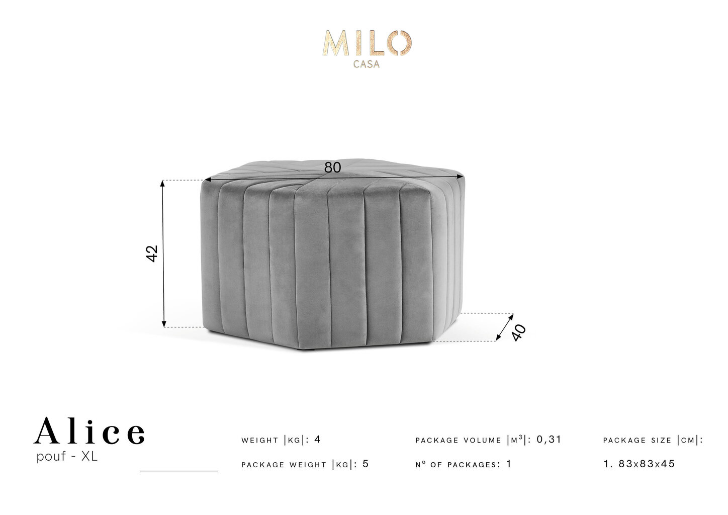 Pufas Milo Casa Alice XL, žalias kaina ir informacija | Sėdmaišiai ir pufai | pigu.lt
