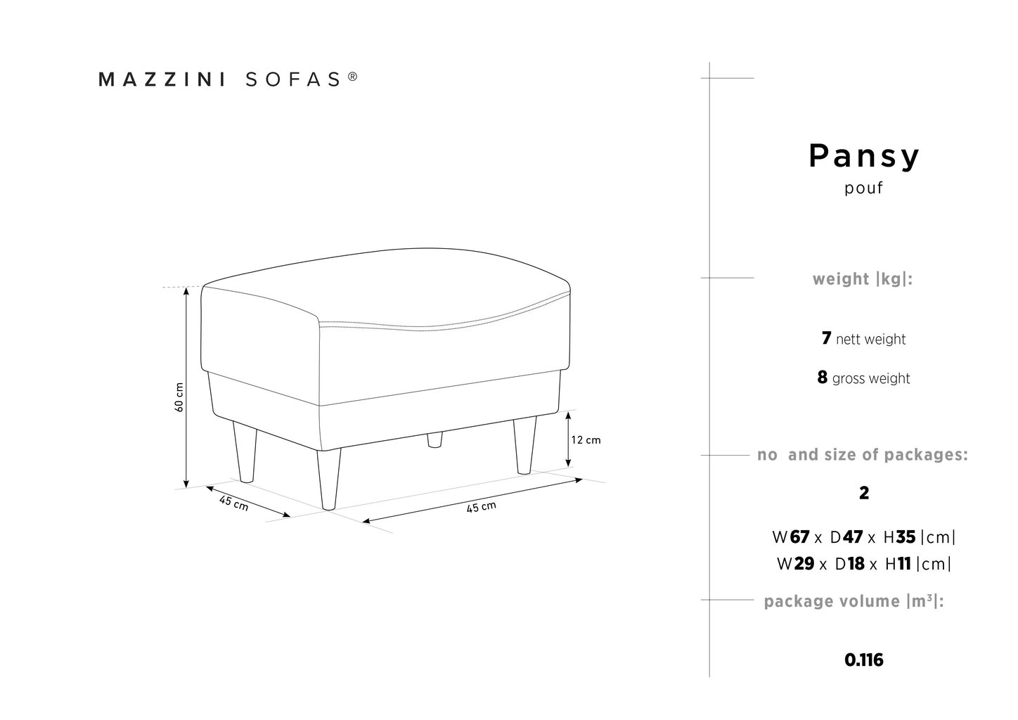 Pufas Mazzini Sofas Pansy, žalias цена и информация | Sėdmaišiai ir pufai | pigu.lt