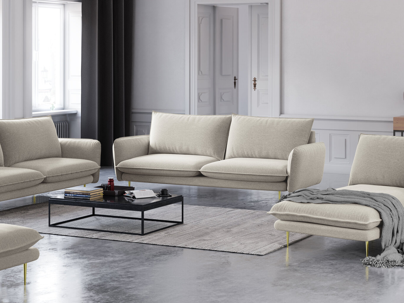 Sofa Cosmopolitan Design Vienna 3S, šviesios smėlios spalvos kaina ir informacija | Sofos | pigu.lt