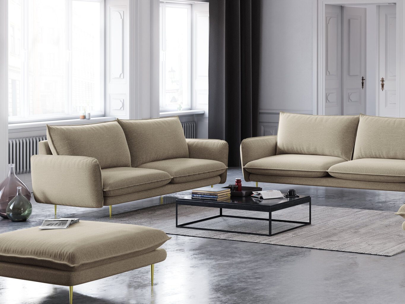 Sofa Cosmopolitan Design Vienna 2S, smėlios spalvos kaina ir informacija | Sofos | pigu.lt