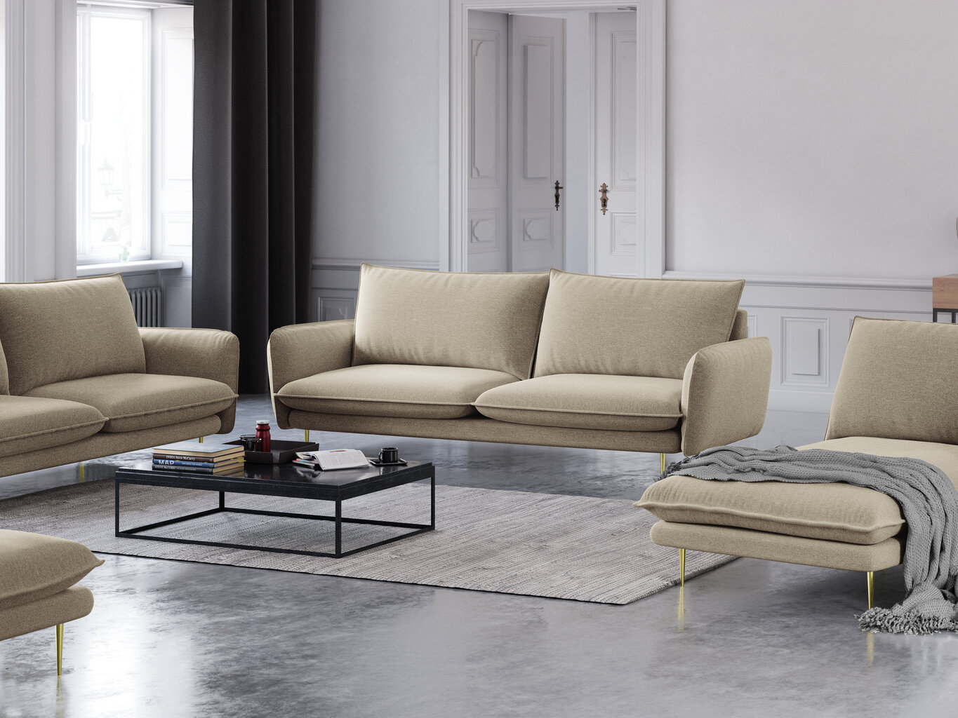 Sofa Cosmopolitan Design Vienna 3S, smėlio spalvos kaina ir informacija | Sofos | pigu.lt