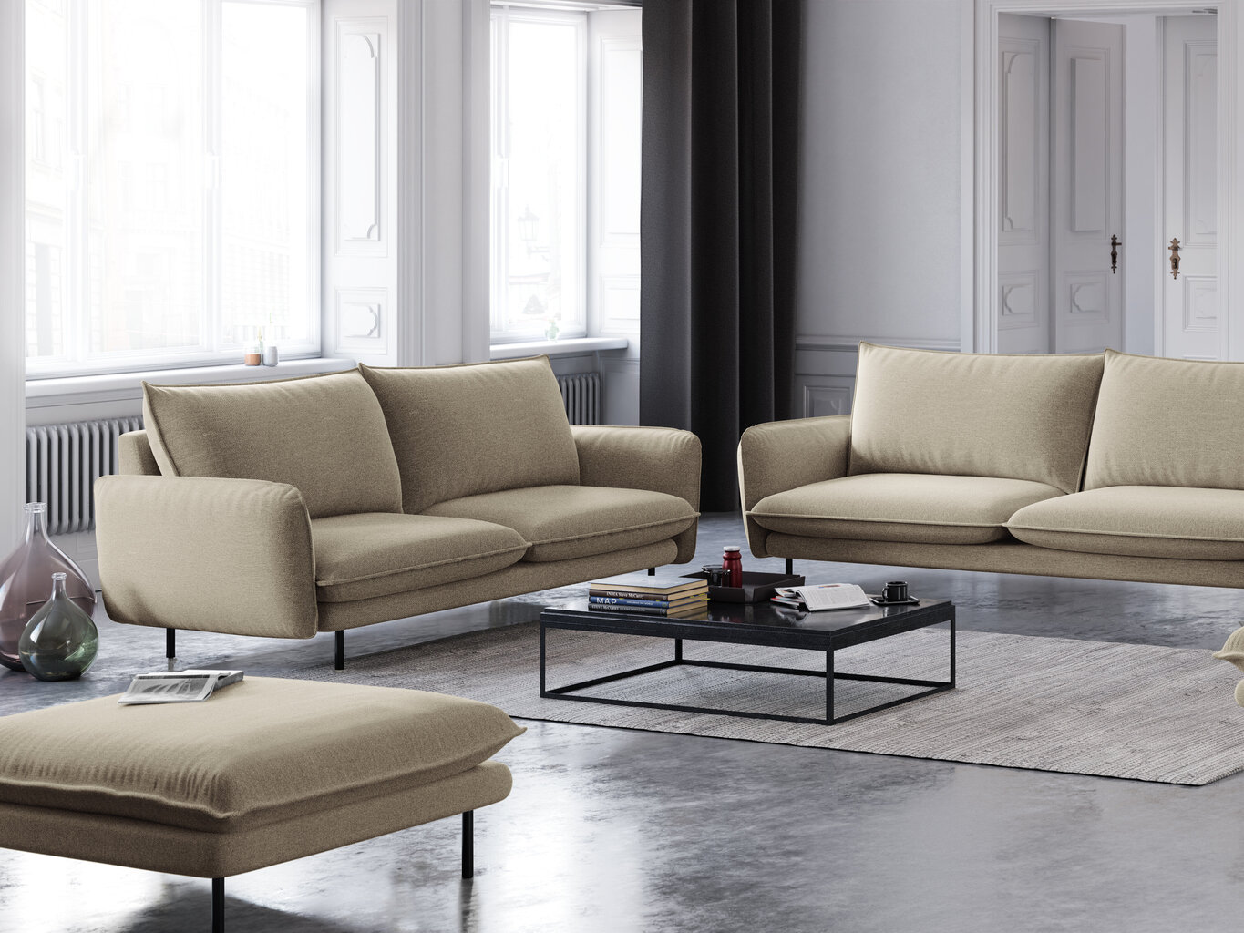 Sofa Cosmopolitan Design Vienna 2S, smėlios spalvos gobelenas kaina ir informacija | Sofos | pigu.lt