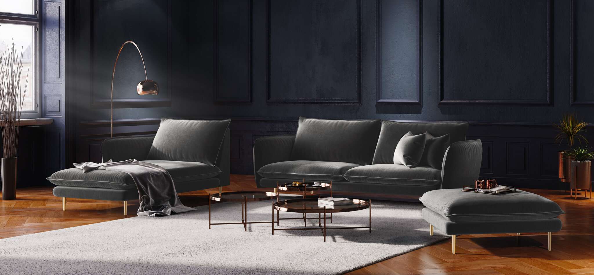 Sofa Cosmopolitan Design Florence 2S, tamsiai pilka kaina ir informacija | Sofos | pigu.lt