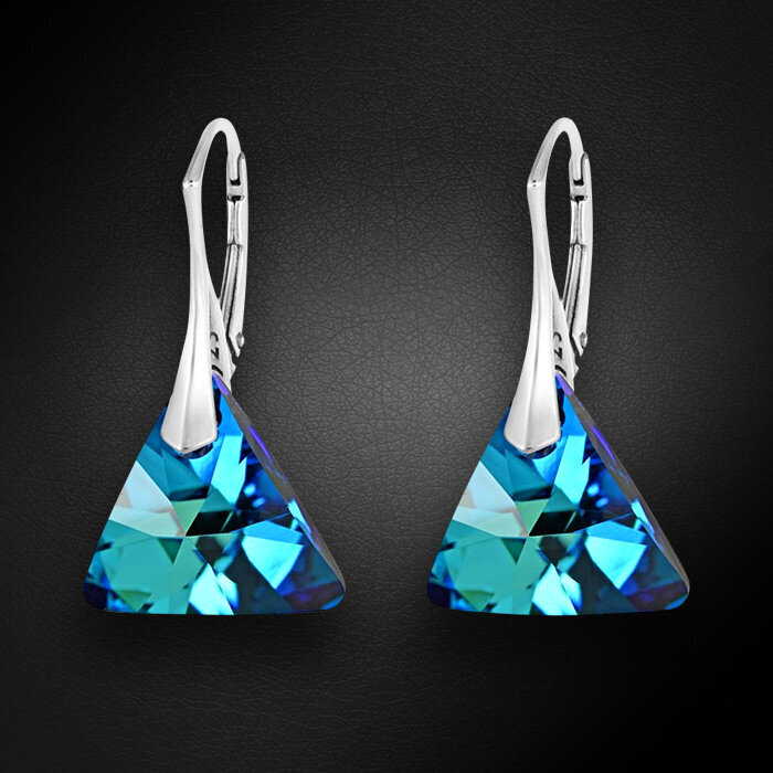 Sidabriniai auskarai moterims DiamondSky Osiris (Bermuda Blue) su Swarovski kristalais kaina ir informacija | Auskarai | pigu.lt