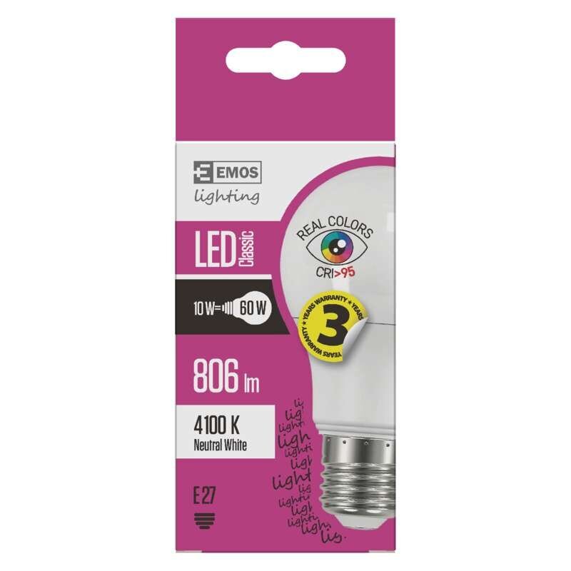 LED lemputė EMOS A60 10W E27 NW Ra95 kaina ir informacija | Elektros lemputės | pigu.lt