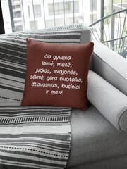 Dekoratyvinė pagalvė „Čia gyvena laimė, meilė..“, bordo kaina ir informacija | Originalios pagalvės, užvalkalai | pigu.lt