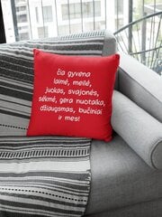 Dekoratyvinė pagalvė „Čia gyvena laimė, meilė..“, raudona kaina ir informacija | Originalios pagalvės, užvalkalai | pigu.lt