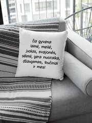 Dekoratyvinė pagalvė „Čia gyvena laimė, meilė..“, balta цена и информация | Оригинальные подушки, наволочки | pigu.lt