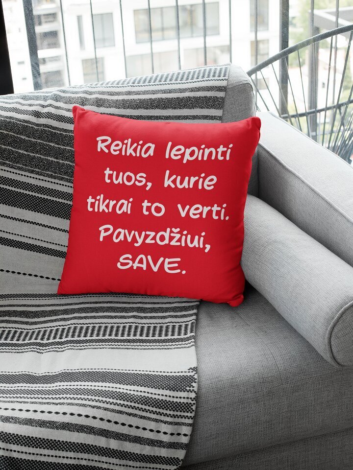 Dekoratyvinė pagalvė „Reikia lepinti tuos“, raudona цена и информация | Originalios pagalvės, užvalkalai | pigu.lt