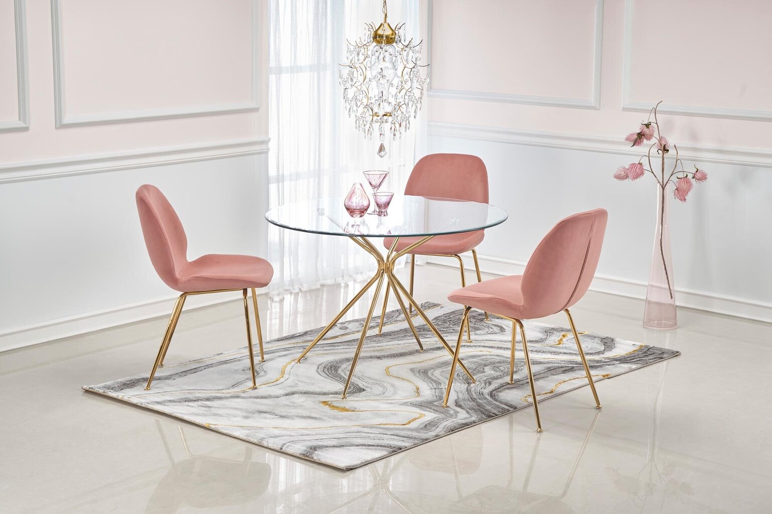 4-ių kėdžių komplektas Halmar K381, rožinis/auksinės spalvos kaina ir informacija | Virtuvės ir valgomojo kėdės | pigu.lt