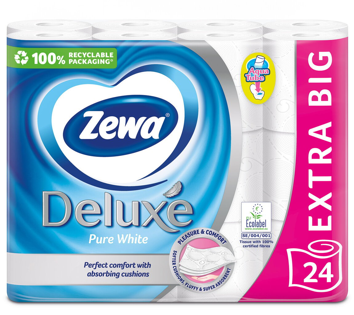 Tualetinis popierius ZEWA Deluxe Pure White, 3 sluoksniai, 24 ritinėliai цена и информация | Tualetinis popierius, popieriniai rankšluosčiai | pigu.lt