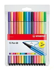 Набор маркеров Stabilo Pen 68 Standard + Neon, разноцветный, 15 шт. цена и информация | Принадлежности для рисования, лепки | pigu.lt
