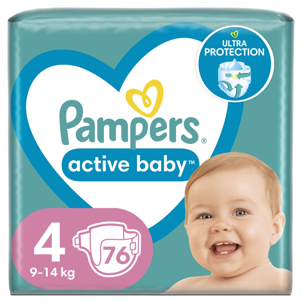 Sauskelnės PAMPERS Active Baby, Giant Pack, 4 dydis, 9-14 kg, 76 vnt. цена и информация | Sauskelnės | pigu.lt