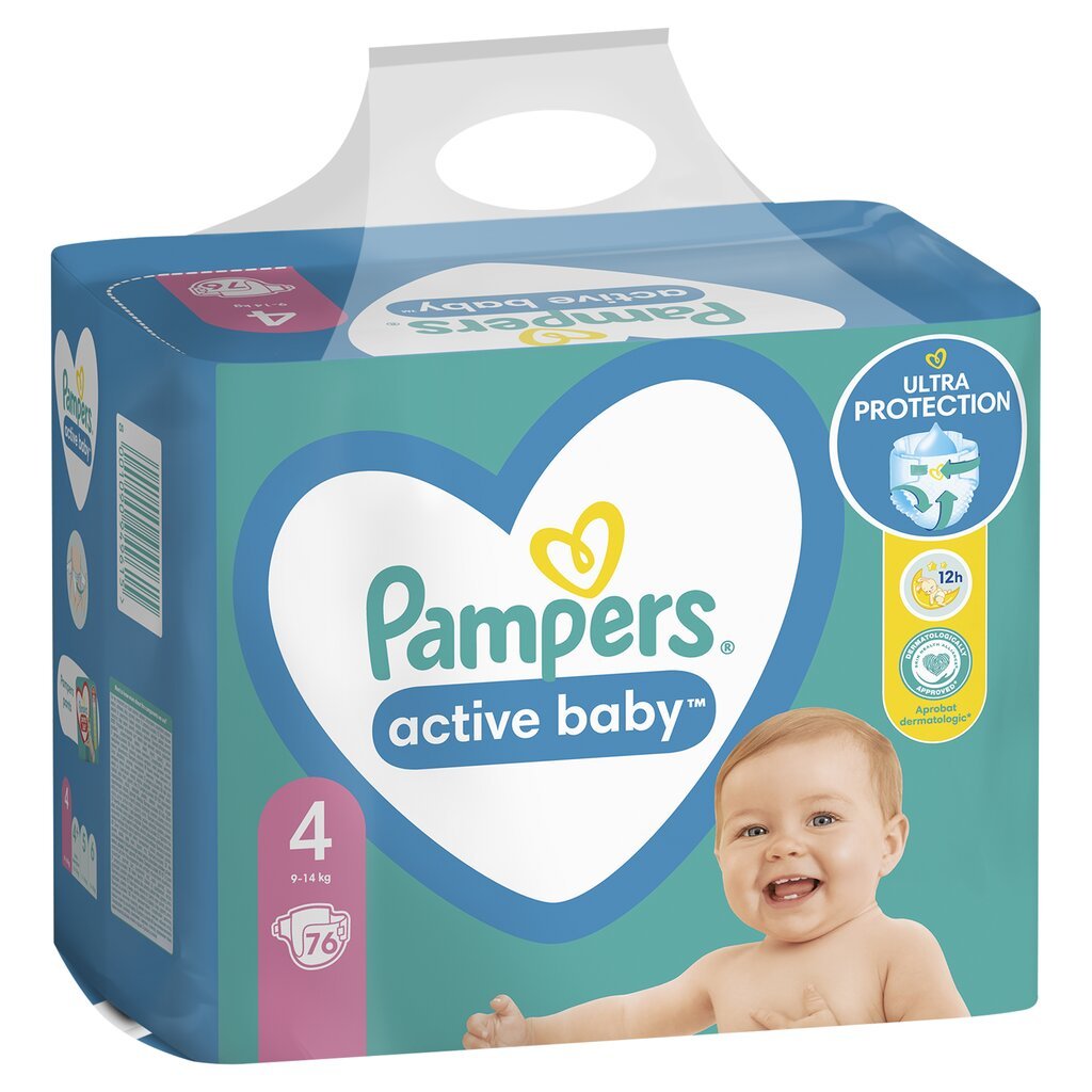 Sauskelnės PAMPERS Active Baby, Giant Pack, 4 dydis, 9-14 kg, 76 vnt. kaina ir informacija | Sauskelnės | pigu.lt