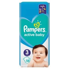 Sauskelnės PAMPERS Active Baby, 3 dydis, 6-10 kg, 58 vnt kaina ir informacija | Sauskelnės | pigu.lt