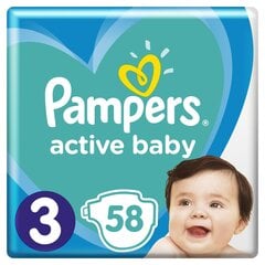 Подгузники «Pampers» Active Baby, Размер 3, Midi, 6-10 кг, 58 шт цена и информация | Подгузники | pigu.lt