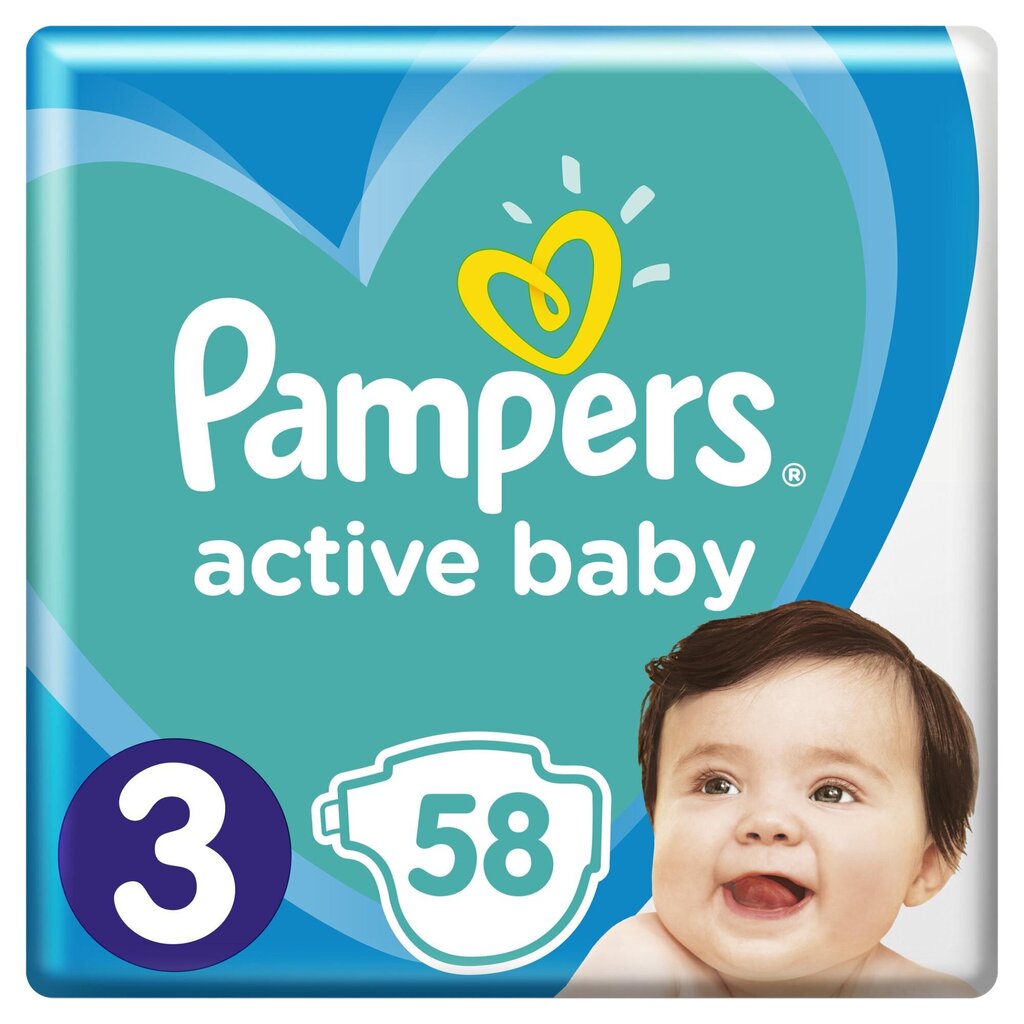 Sauskelnės PAMPERS Active Baby, 3 dydis, 6-10 kg, 58 vnt kaina ir informacija | Sauskelnės | pigu.lt