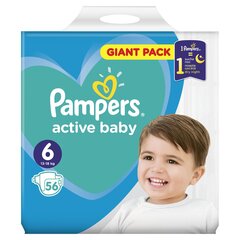 Sauskelnės Pampers Active baby, 6 dydis, 13-18 kg, 56 vnt kaina ir informacija | Sauskelnės | pigu.lt