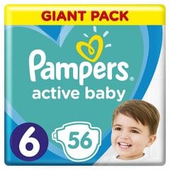 Подгузники Pampers Active Baby, размер 6, 13 -18 кг, 56 шт. цена и информация | Подгузники | pigu.lt