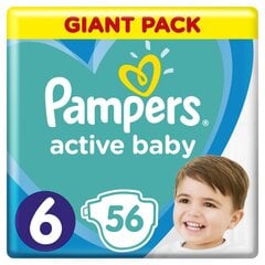 Sauskelnės Pampers Active baby, 6 dydis, 13-18 kg, 56 vnt kaina ir informacija | Sauskelnės | pigu.lt