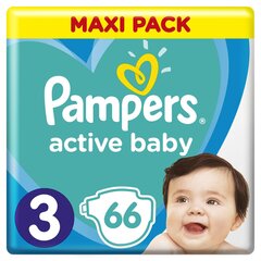 Sauskelnės PAMPERS Active Baby-Dry, 3 dydis, 6-10 kg, 66 vnt. kaina ir informacija | Sauskelnės | pigu.lt