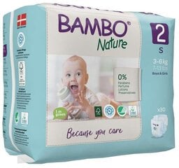 Ekologiškos sauskelnės Bambo Nature, 2 dydis, 3-6 kg, 30 vnt./pak. kaina ir informacija | Sauskelnės | pigu.lt