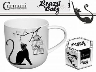 Carmani, Crazy Cats puodelis su katinu, baltas, juodas, 0,5 l kaina ir informacija | Originalūs puodeliai | pigu.lt