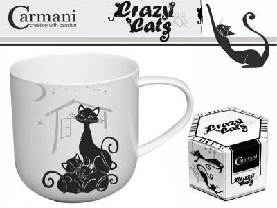 Carmani, Crazy Cats puodelis su katinu, baltas, juodas, 0,5 l цена и информация | Originalūs puodeliai | pigu.lt
