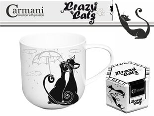 Carmani, Crazy Cats puodelis su katinu, baltas, juodas, 0,5 l kaina ir informacija | Originalūs puodeliai | pigu.lt